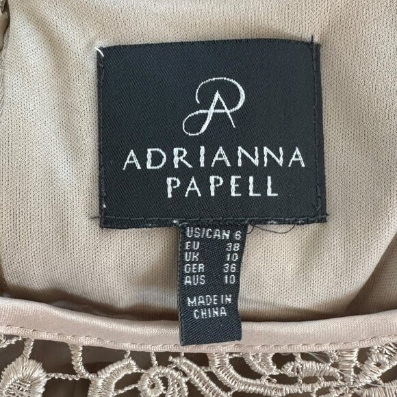 Adrianna Papell Champagne Lace Sheath Dress Size 6 Cocktail Evening Black Tie - Picture 5 of 6